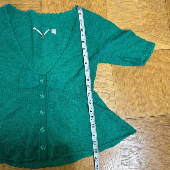 Anthropologie Knitted & Knotted XS Kelly Green Knit Top Sweater Wool Mohair - Picture 7 of 7